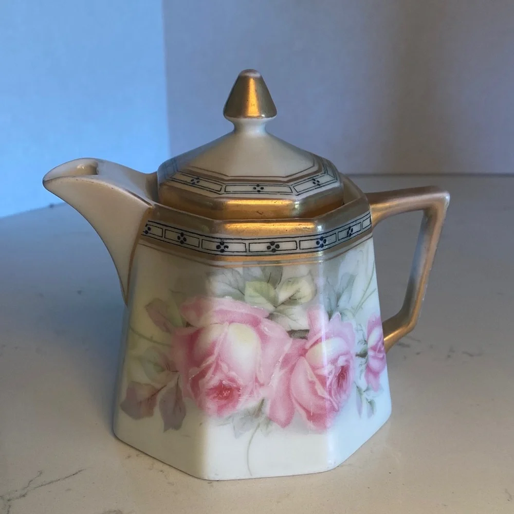 Vintage JSV Germany Porcelain Creamer Floral with Gold & Green Trim